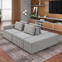 Sofá Ilha com Encosto e Almofadas Móveis Olimpo 285cm Modulado Veludo Cinza G45 - Gran Belo Sofá Ilha com Encosto e Almofadas Móveis Olimpo 285cm Modulado Veludo Cinza G45 - Gran Belo