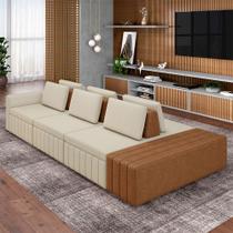 Sofá Ilha com Encosto e Almofadas Móveis Olimpo 335cm Modulado Linho/PU Bege/Caramelo G45 - Gran Belo Sofá Ilha com Encosto e Almofadas Móveis Olimpo 335cm Modulado Linho/PU Bege/Caramelo G45 - Gran Belo