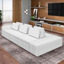 Sofá Ilha com Encosto e Almofadas Móveis Olimpo 365cm Modulado Bouclê Branco G45 - Gran Belo Sofá Ilha com Encosto e Almofadas Móveis Olimpo 365cm Modulado Bouclê Branco G45 - Gran Belo