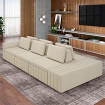 Sofá Ilha com Encosto e Almofadas Móveis Olimpo 365cm Modulado Linho Bege G45 - Gran Belo Sofá Ilha com Encosto e Almofadas Móveis Olimpo 365cm Modulado Linho Bege G45 - Gran Belo
