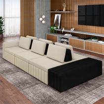 Sofá Ilha com Encosto e Almofadas Móveis Olimpo 395cm Modulado Linho/PU Bege/Preto G45 - Gran Belo Sofá Ilha com Encosto e Almofadas Móveis Olimpo 395cm Modulado Linho/PU Bege/Preto G45 - Gran Belo