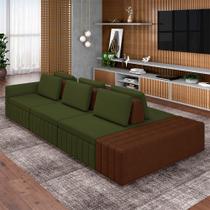 Sofá Ilha com Encosto e Almofadas Móveis Olimpo 395cm Modulado Linho/PU Verde/Marrom G45 - Gran Belo Sofá Ilha com Encosto e Almofadas Móveis Olimpo 395cm Modulado Linho/PU Verde/Marrom G45 - Gran Belo