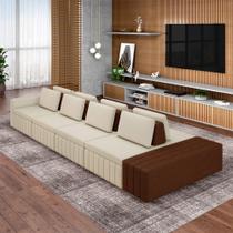 Sofá Ilha com Encosto e Almofadas Móveis Olimpo 425cm Modulado Linho/PU Bege/Marrom G45 - Gran Belo Sofá Ilha com Encosto e Almofadas Móveis Olimpo 425cm Modulado Linho/PU Bege/Marrom G45 - Gran Belo