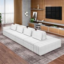 Sofá Ilha com Encosto e Almofadas Móveis Olimpo 465cm Modulado Bouclê Branco G45 - Gran Belo Sofá Ilha com Encosto e Almofadas Móveis Olimpo 465cm Modulado Bouclê Branco G45 - Gran Belo