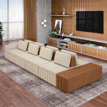 Sofá Ilha com Encosto e Almofadas Móveis Olimpo 505cm Modulado Linho/PU Bege/Caramelo G45 - Gran Belo Sofá Ilha com Encosto e Almofadas Móveis Olimpo 505cm Modulado Linho/PU Bege/Caramelo G45 - Gran Belo