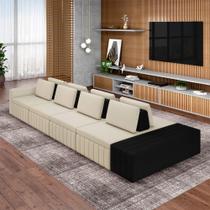 Sofá Ilha com Encosto e Almofadas Móveis Olimpo 505cm Modulado Linho/PU Bege/Preto G45 - Gran Belo Sofá Ilha com Encosto e Almofadas Móveis Olimpo 505cm Modulado Linho/PU Bege/Preto G45 - Gran Belo