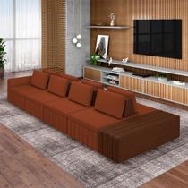 Sofá Ilha com Encosto e Almofadas Móveis Olimpo 505cm Modulado Linho/PU Terracota/Marrom G45 - Gran Belo Sofá Ilha com Encosto e Almofadas Móveis Olimpo 505cm Modulado Linho/PU Terracota/Marrom G45 - Gran Belo
