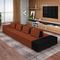 Sofá Ilha com Encosto e Almofadas Móveis Olimpo 505cm Modulado Linho/PU Terracota/Preto G45 - Gran Belo Sofá Ilha com Encosto e Almofadas Móveis Olimpo 505cm Modulado Linho/PU Terracota/Preto G45 - Gran Belo