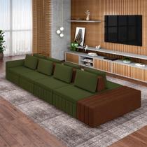 Sofá Ilha com Encosto e Almofadas Móveis Olimpo 505cm Modulado Linho/PU Verde/Marrom G45 - Gran Belo Sofá Ilha com Encosto e Almofadas Móveis Olimpo 505cm Modulado Linho/PU Verde/Marrom G45 - Gran Belo