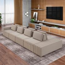 Sofá Ilha com Encosto e Almofadas Móveis Olimpo 505cm Modulado Veludo Bege G45 - Gran Belo Sofá Ilha com Encosto e Almofadas Móveis Olimpo 505cm Modulado Veludo Bege G45 - Gran Belo