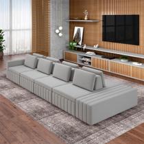 Sofá Ilha com Encosto e Almofadas Móveis Olimpo 505cm Modulado Veludo Cinza G45 - Gran Belo Sofá Ilha com Encosto e Almofadas Móveis Olimpo 505cm Modulado Veludo Cinza G45 - Gran Belo