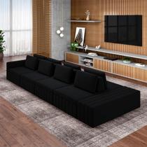 Sofá Ilha com Encosto e Almofadas Móveis Olimpo 505cm Modulado Veludo Preto G45 - Gran Belo Sofá Ilha com Encosto e Almofadas Móveis Olimpo 505cm Modulado Veludo Preto G45 - Gran Belo