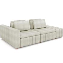 Sofá Ilha com Puff para Sala Living 245cm Amber M03 Bouclê Bege Claro - Lyam Decor