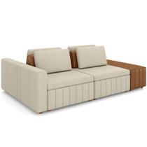 Sofá Ilha com Puff para Sala Living 245cm Amber M03 Linho Cru material sintético Whisky - Lyam Decor