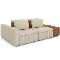Sofá Ilha com Puff para Sala Living 285cm Amber M03 Linho Cru material sintético Whisky - Lyam Decor Sofá Ilha com Puff para Sala Living 285cm Amber M03 Linho Cru material sintético Whisky - Lyam Decor