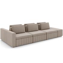 Sofá Ilha com Puff para Sala Living 335cm Amber M03 Veludo Bege - Lyam Decor