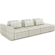 Sofá Ilha com Puff para Sala Living 395cm Amber M03 Bouclê Bege Claro - Lyam Decor