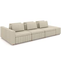 Sofá Ilha Com Puff Para Sala Living 395cm Amber M03 Linho Cru - Lyam Decor