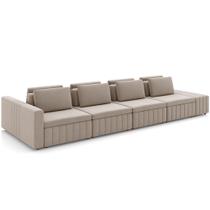 Sofá Ilha com Puff para Sala Living 465cm Amber M03 Veludo Bege - Lyam Decor Sofá Ilha com Puff para Sala Living 465cm Amber M03 Veludo Bege - Lyam Decor