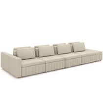 Sofá Ilha com Puff para Sala Living 505cm Amber M03 Linho Cru - Lyam Decor