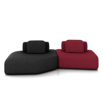 Sofá Ilha Dakota 2 Módulos 310cm Encostos Almofadas Soltas Veludo Preto/Bordô G33 - Gran Belo