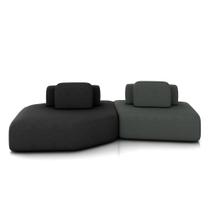 Sofá Ilha Dakota 2 Módulos 310cm Encostos Almofadas Soltas Veludo Preto/Cinza G33 - Gran Belo
