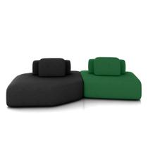 Sofá Ilha Dakota 2 Módulos 310cm Encostos Almofadas Soltas Veludo Preto/Verde G33 - Gran Belo