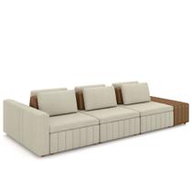 Sofá Ilha e Puff Sala Living 335cm Siesta M22 Linho Areia/Marrom - Mpozenato