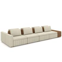 Sofá Ilha e Puff Sala Living 505cm Siesta M22 Linho Areia/Marrom - Mpozenato