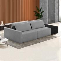 Sofá Ilha Modulado Milos 232cm Puff Lateral Cinza Escuro Preto Manchado Bouclê/PU G33 - Gran Belo Sofá Ilha Modulado Milos 232cm Puff Lateral Cinza Escuro Preto Manchado Bouclê/PU G33 - Gran Belo