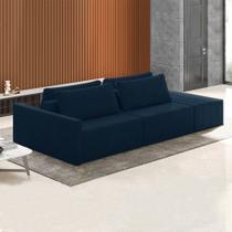 Sofá Ilha Modulado Milos 252cm Puff Lateral Veludo Azul Marinho G33 - Gran Belo Sofá Ilha Modulado Milos 252cm Puff Lateral Veludo Azul Marinho G33 - Gran Belo