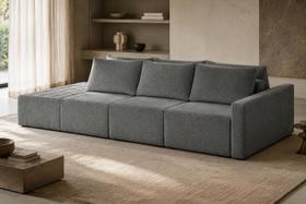Sofá Ilha Modulado Milos 312cm Puff Lateral Bouclê Cinza G33 - Gran Belo Sofá Ilha Modulado Milos 312cm Puff Lateral Bouclê Cinza G33 - Gran Belo