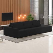 Sofá Ilha Modulado Milos 312cm Puff Lateral Veludo Cinza Escuro G33 - Gran Belo