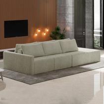 Sofá Ilha Modulado Milos 342cm Puff Lateral Bouclê Bege G33 - Gran Belo