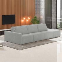 Sofá Ilha Modulado Milos 342cm Puff Lateral Veludo Cinza G33 - Gran Belo