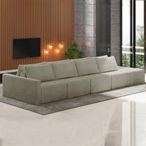 Sofá Ilha Modulado Milos 432cm Puff Lateral Bouclê Bege G33 - Gran Belo