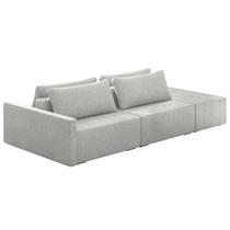 Sofá Ilha Modulado Puff Lateral Base Madeira Milos 232cm Linho Cinza G33 - Gran Belo Sofá Ilha Modulado Puff Lateral Base Madeira Milos 232cm Linho Cinza G33 - Gran Belo