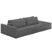 Sofá Ilha Modular com Puff para Sala Living 252cm Georgia K04 Linho Cinza Escuro - Mpozenato Sofá Ilha Modular com Puff para Sala Living 252cm Georgia K04 Linho Cinza Escuro - Mpozenato
