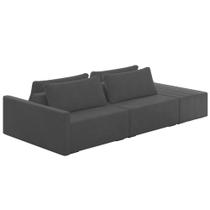 Sofá Ilha Modular com Puff para Sala Living 252cm Georgia K04 Veludo Cinza Escuro - Mpozenato Sofá Ilha Modular com Puff para Sala Living 252cm Georgia K04 Veludo Cinza Escuro - Mpozenato