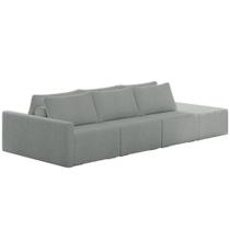 Sofá Ilha Modular com Puff para Sala Living 312cm Georgia K04 Bouclê Cinza - Mpozenato Sofá Ilha Modular com Puff para Sala Living 312cm Georgia K04 Bouclê Cinza - Mpozenato