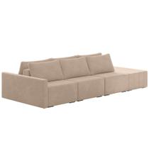 Sofá Ilha Modular com Puff para Sala Living 312cm Georgia K04 Veludo Bege - Mpozenato Sofá Ilha Modular com Puff para Sala Living 312cm Georgia K04 Veludo Bege - Mpozenato