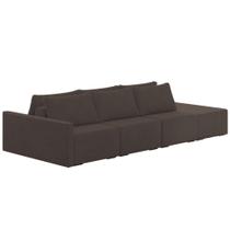 Sofá Ilha Modular com Puff para Sala Living 312cm Georgia K04 Veludo Marrom - Mpozenato Sofá Ilha Modular com Puff para Sala Living 312cm Georgia K04 Veludo Marrom - Mpozenato