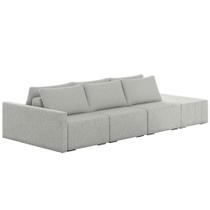 Sofá Ilha Modular com Puff para Sala Living 342cm Georgia K04 Linho Cinza - Mpozenato Sofá Ilha Modular com Puff para Sala Living 342cm Georgia K04 Linho Cinza - Mpozenato