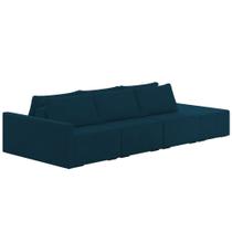 Sofá Ilha Modular com Puff para Sala Living 342cm Georgia K04 Veludo Azul - Mpozenato Sofá Ilha Modular com Puff para Sala Living 342cm Georgia K04 Veludo Azul - Mpozenato