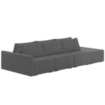 Sofá Ilha Modular com Puff para Sala Living 342cm Georgia K04 Veludo Cinza Escuro - Mpozenato Sofá Ilha Modular com Puff para Sala Living 342cm Georgia K04 Veludo Cinza Escuro - Mpozenato