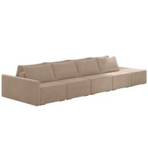 Sofá Ilha Modular com Puff para Sala Living 392cm Georgia K04 Veludo Bege - Mpozenato Sofá Ilha Modular com Puff para Sala Living 392cm Georgia K04 Veludo Bege - Mpozenato