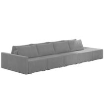 Sofá Ilha Modular com Puff para Sala Living 392cm Georgia K04 Veludo Cinza - Mpozenato Sofá Ilha Modular com Puff para Sala Living 392cm Georgia K04 Veludo Cinza - Mpozenato