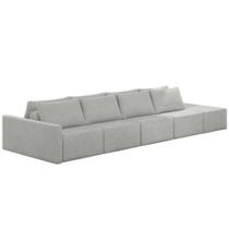 Sofá Ilha Modular com Puff para Sala Living 432cm Georgia K04 Linho Cinza - Mpozenato Sofá Ilha Modular com Puff para Sala Living 432cm Georgia K04 Linho Cinza - Mpozenato