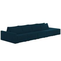 Sofá Ilha Modular com Puff para Sala Living 432cm Georgia K04 Veludo Azul - Mpozenato