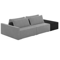 Sofá Ilha Modular Living com Puff 232cm Georgia K04 Veludo Cinza/Preto - Mpozenato